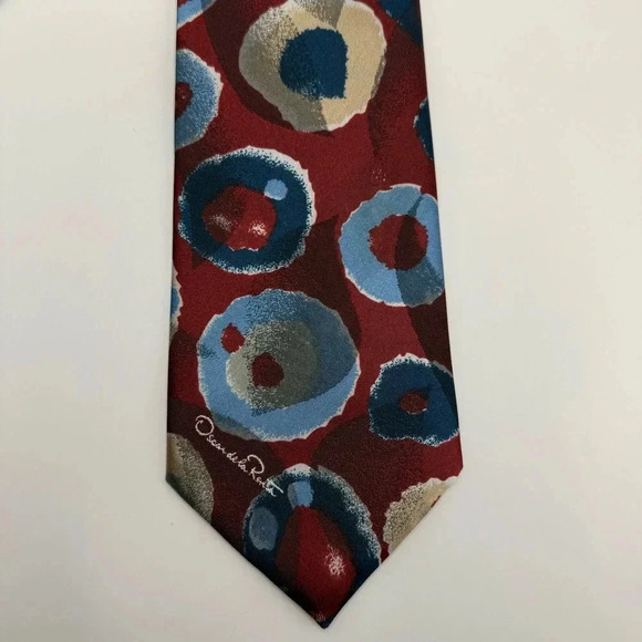 Oscar De La Renta Studio Menswear Red Tie Polyester Silk Mix Made In USA - Picture 2 of 5